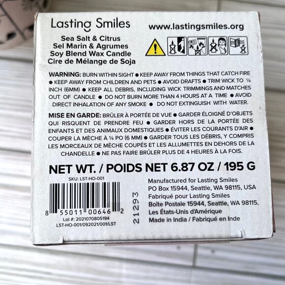 NEW Lasting Smiles Sea Salt & Citrus Aromatherapy Soy-Blend Candle 6.87 oz - Picture 9 of 10